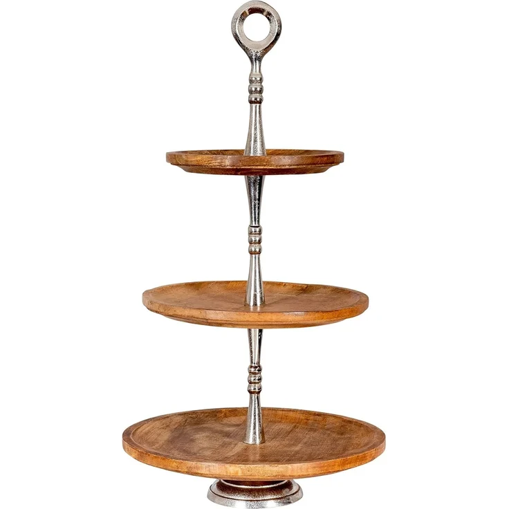 Levandeo® Etagere, Holz Etagere 3 Etagen H60cm Mangoholz Metall Servierplatte – Bild 1