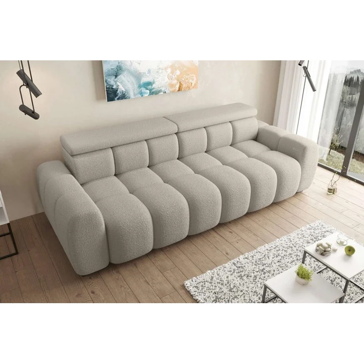 99rooms Alessio Bigsofa Boucle-Stoff ABRIAMO Cappuccino mit Sitztiefenverstellung – Bild 2