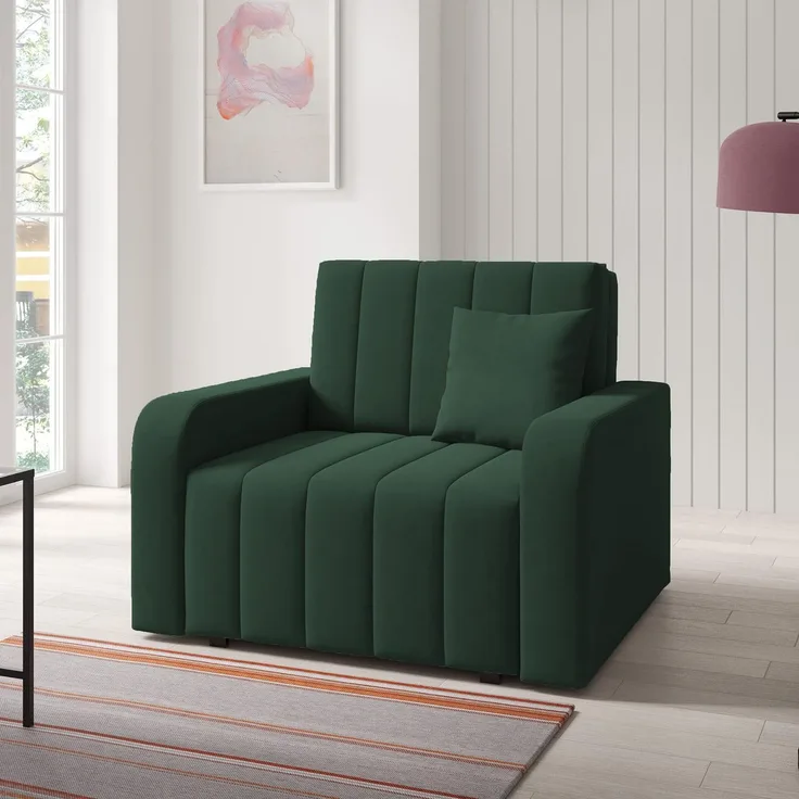 Sofasessel BOSTON I mit Ziernähten, 1-Sitzer Schlafsofa, Jugendsofa mit Schlaffunktion, ausziehbare Couch mit Bettkasten - Kronos 14, 85 x 97 x 105 cm