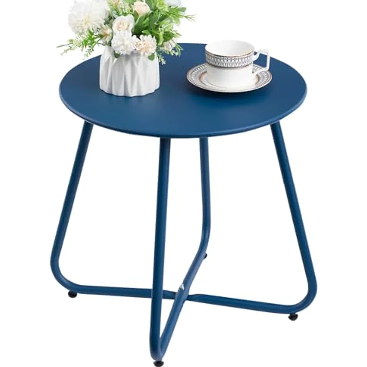 HollyHOME Beistelltisch Outdoor Balkontisch Klein Gartentisch Rund Beistelltisch Metall Wetterfest Loungetisch Outdoor Couchtisch für Patio Terrasse Wohnzimmer, Navy Blau – Bild 1