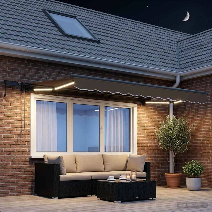 vidaXL Manueller Markisenrahmen mit LEDs Taupe 3x2 m 3425657 – Bild 1