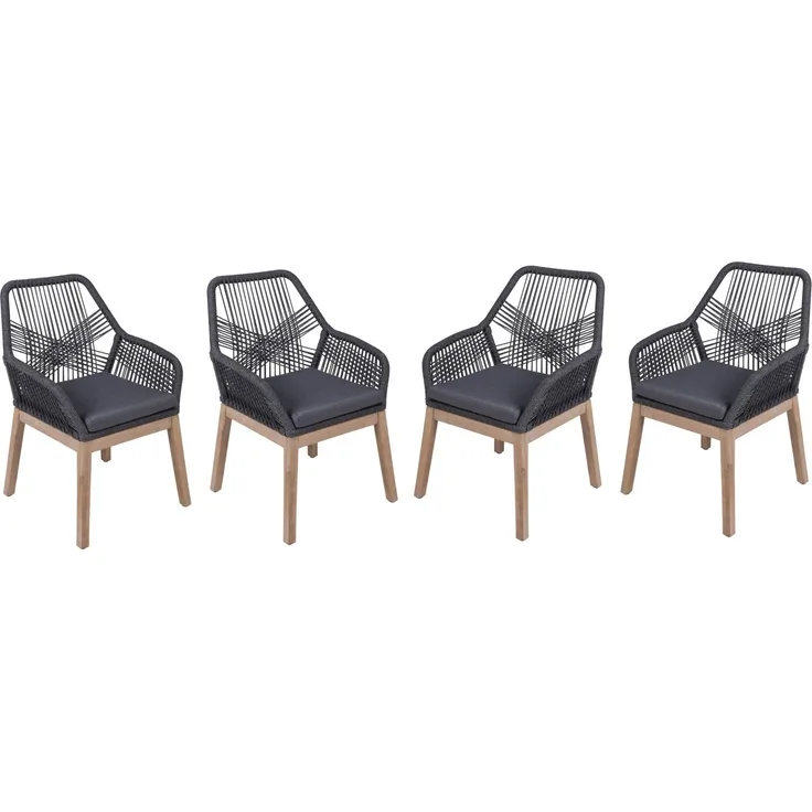 Elegante Akazienstühle mit Komfort-Sitzauflage, 4er Set, grau