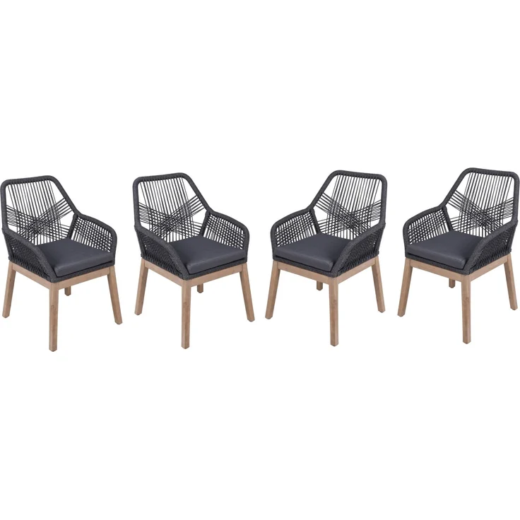 Elegante Akazienstühle mit Komfort-Sitzauflage, 4er Set, grau