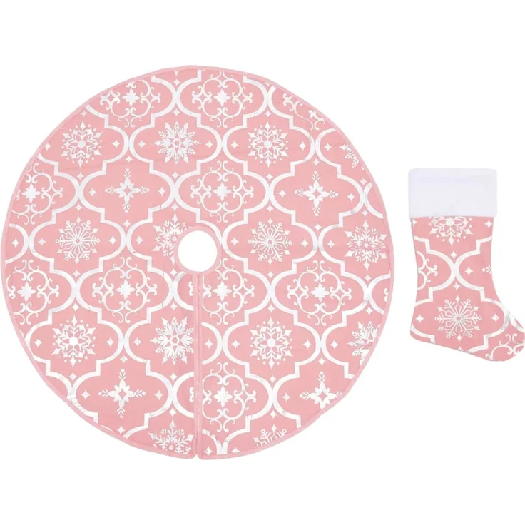 vidaXL Luxus-Weihnachtsbaumdecke mit Socke Rosa 90 cm Stoff 330284 – Bild 1