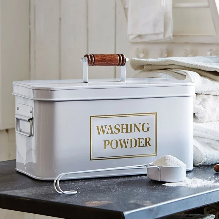 Mirabeau Organizer Waschmittelbehälter Washing weiß, stilvolles Interieur, Aus Mangoholz & Eisen – Bild 3