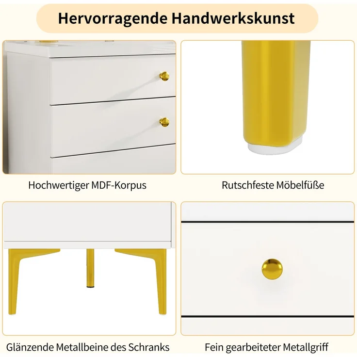Waschtischunterschrank 120 x 47,5 x 80 cm mit Keramikwaschbecken – Badezimmerschrank in Weiß mit goldfarbenen Griffen – Bild 9