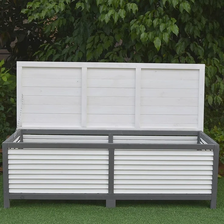 Gartentruhe Holz Grau Kissenbox Auflagenkiste Aufbewahrung Terrasse Outdoormöbel – Bild 5