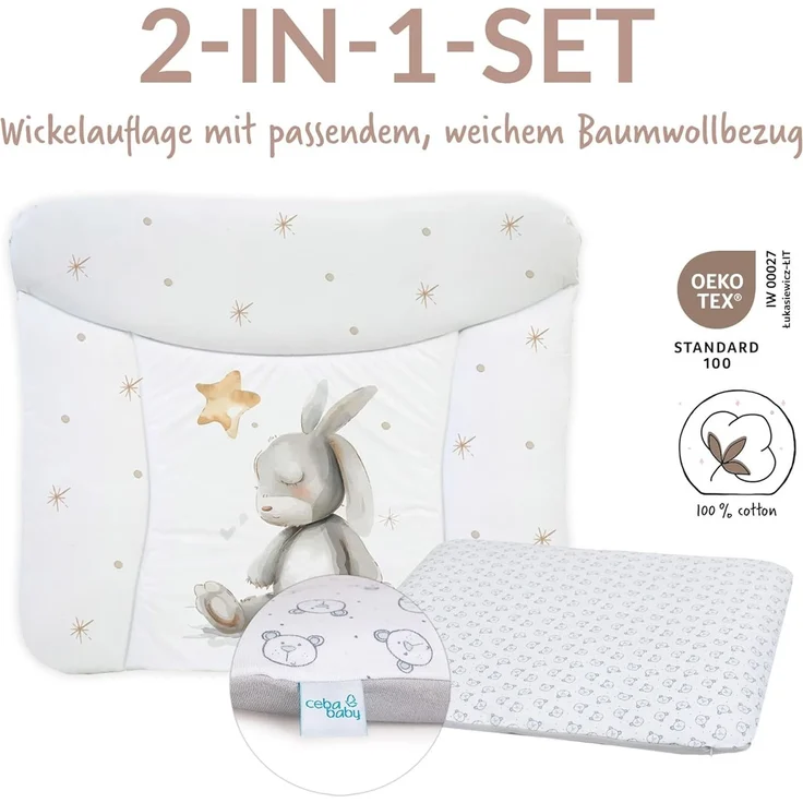 Ceba Baby® Wickelauflage 75x72 cm – Weiche Baby Wickelunterlage - Wasserdicht, abwaschbar - inkl. abnehmbarem Baumwollbezug – Für Jungen und Mädchen – OEKO-TEX® Standard 100 – Made in EU – Bild 2