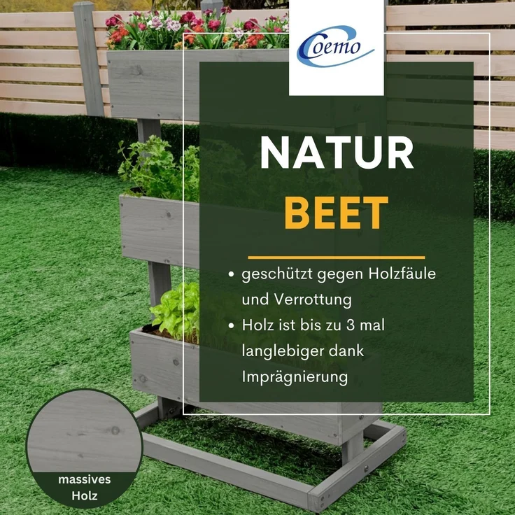 Coemo Mittleres Vertikalbeet Grau Hochbeet 3 Etagen inkl. Pflanzfolie 50x30x75 – Bild 4