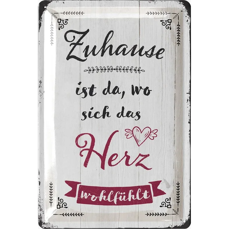 LANOLU Blechschild Zuhause Wohlfühlen - 20x30cm – Metall – Weiß – 20176