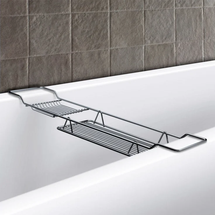 Euroshowers GmbH Badewannenablage Chrom 69 × 16 × 6 cm, mit Seifenhalter, ohne Bohren, 69 cm Länge – Bild 1