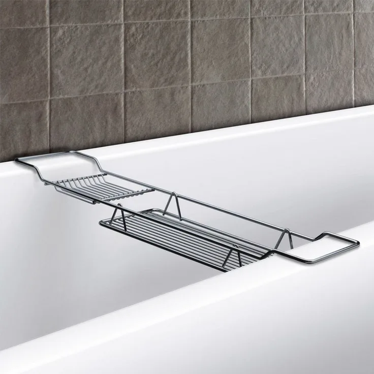 Euroshowers GmbH Badewannenablage Chrom 69 × 16 × 6 cm, mit Seifenhalter, ohne Bohren, 69 cm Länge