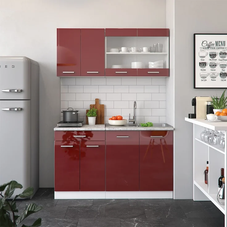 Singleküche R-Line Rot Hochglanz/Weiß 140 cm ohne Arbeitsplatte Vicco – Bild 4