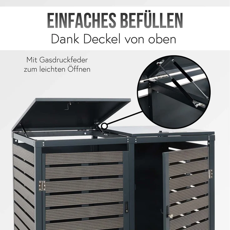 2er Mülltonnenverkleidung HWC-K14, Mülltonnenbox Mülltonnenabdeckung, 119x134x84cm WPC Metall 78kg ~ anthrazit – Bild 3