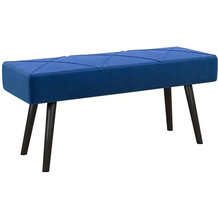 HOMCOM Polsterbank mit X-Muster, in Samtoptik, bis 120 kg Belastbar (Bettbank, 1-St, Sitzbank), für Schlafzimmer, 100 x 36 x 45 cm, Blau – Bild 2