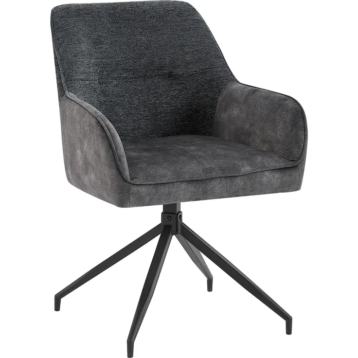 byLIVING Esszimmerstuhl 2er Set JACKY / Vintage Velvet-Bouclé anthrazit / Gestell Metall schwarz / Sitzschale 360° drehbar / Esszimmerstuhl / Wohnzimmerstuhl / B 62, H 87, T 56 cm