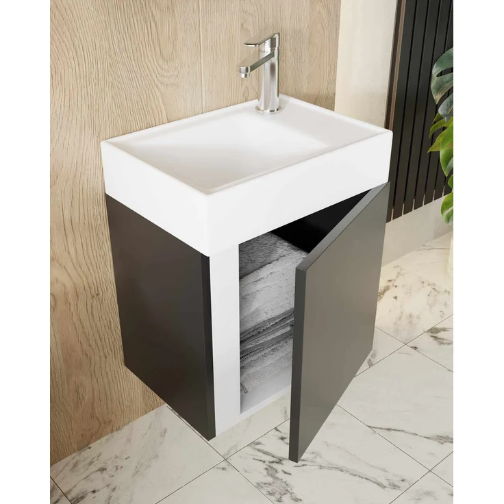 Skye Decor 'Kemer 45' Badmöbel-Set mit Waschbecken & Spiegel (2-teilig), Anthrazit, 45 x 50 x 28,6 cm – Bild 2
