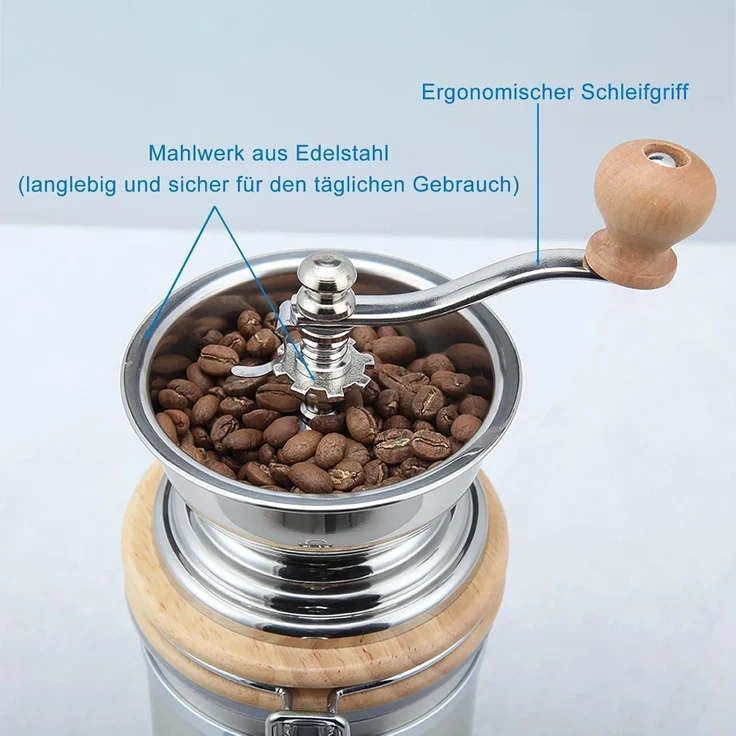 Easyworkz Manuelle Kaffeemühle Edelstahl Einstellbar Espresso Silber – Bild 3