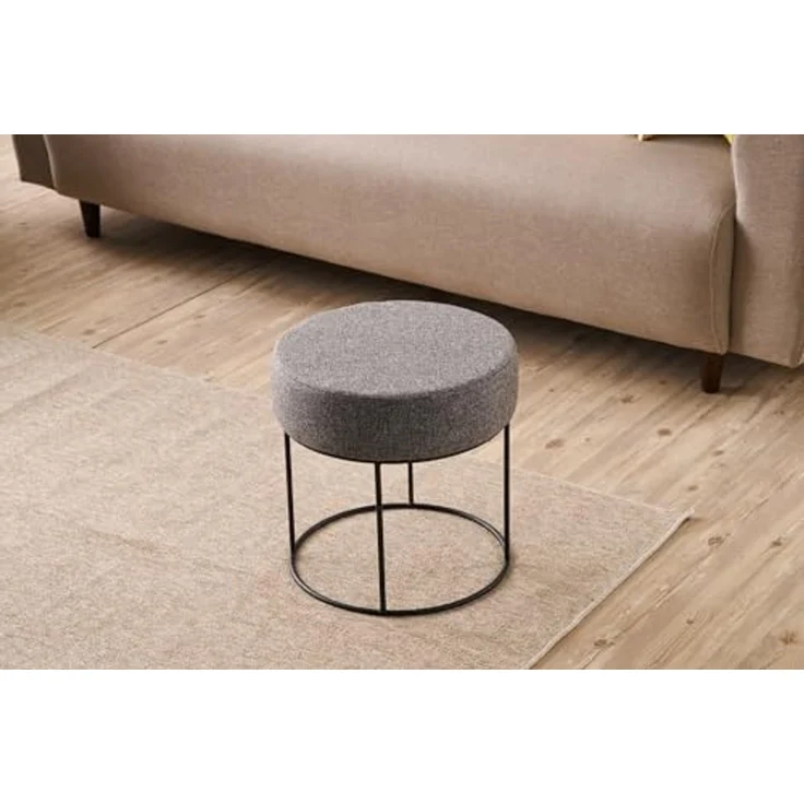 Atelier Del Sofa Stylish Anthracite Pouffe with Metal Legs, 40 cm Diameter & Height | 50% Cotton/50% Polyester, Easy Clean Fabric, Comfortable 32 DNS Foam | Perfect for Modern Living Spaces – Bild 3