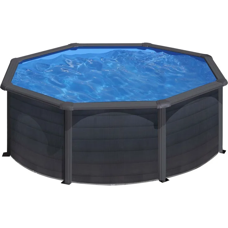 SwimFun Stahlwandpool rund Ø350 × H120 cm – Graphit Grau Familienpool Komplett-Set