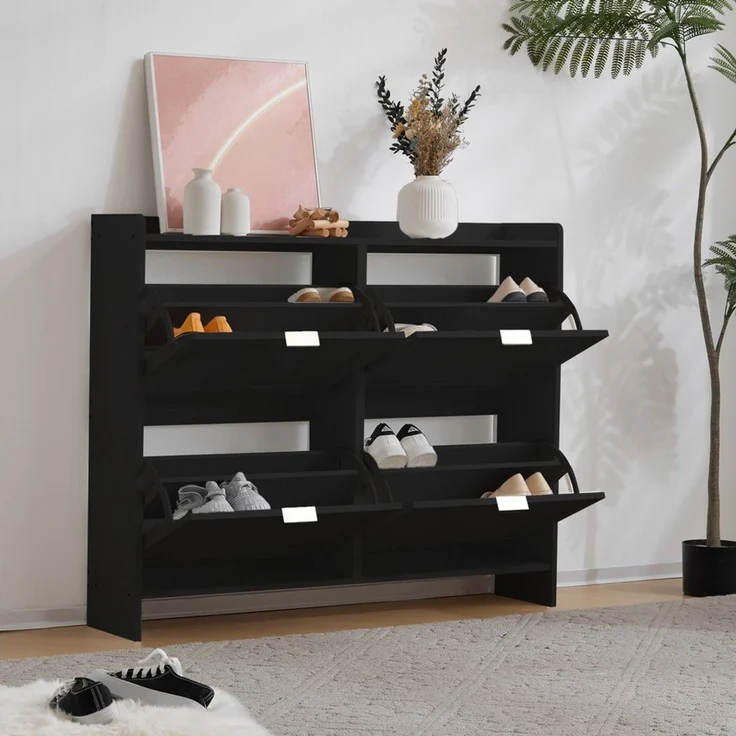 Merax Schuhschrank mit 4 Klappenfächern und Kippsicherung Schuhregal Schuhkipper Schuhkommode, B110/H90/T24cm – Bild 5