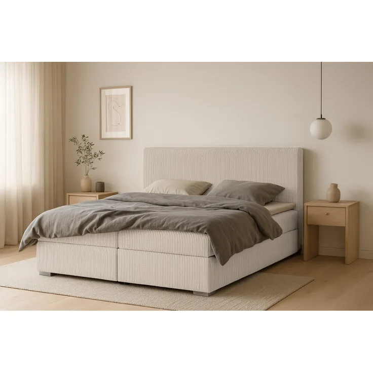 Deine Möbel 24 Boxspringbett LON IV Boxspring Komplettbett Polsterbett Bonellfederkernmatratzen (Cord Beige Creme Grau Dunkelgrau Graphit Schwarz, 3-St, Boxbett Cord Cord-Samt 140x200 160x200 180x200 200x200), inkl. Bettkasten Topper Matratzen H3 H4