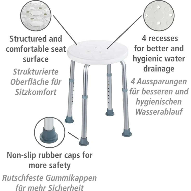 WENKO SECURA Badhocker, höhenverstellbar, 120 kg Tragkraft, für Dusche und Wanne – Bild 4