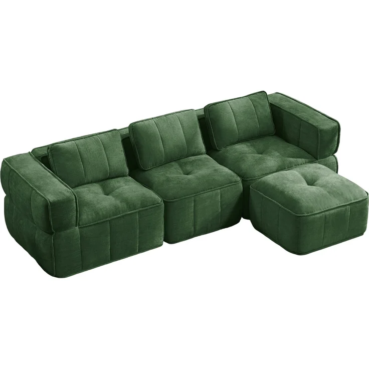 DESVIAE Sofa 3-Sitzer L-Form Grün aus Polyester – 271x162x67 cm – modular, Hocker – Bild 9