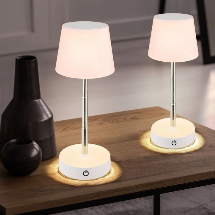 LED Tischleuchte, weiß, Touchdimmer, Akku, höhenverstellbar, H 28 cm – Bild 2
