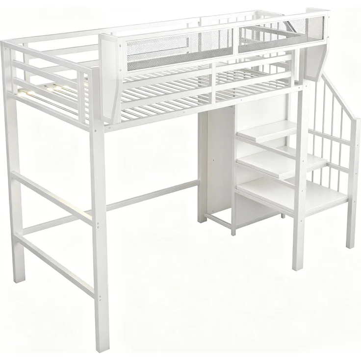 ZUBALIYA Hochbett 90 × 200 cm, Metall, LED-Beleuchtung, Leiter, Weiß – Bild 15