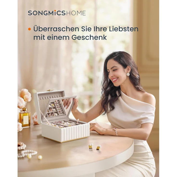 Songmics HOME Schmuckkästchen 2 Ebenen, mit Spiegel, flexibles Schmucktablett – Bild 2