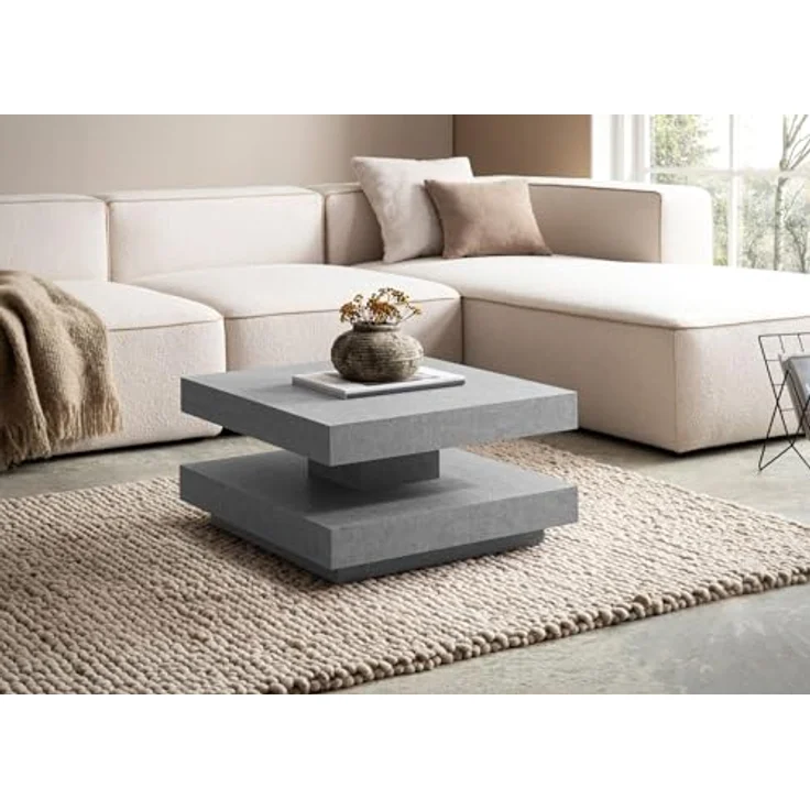 Livetastic Couchtisch, Grau, quadratisch aus Holzwerkstoff in Betonoptik, 60x34x60 cm, einfacher Aufbau – Bild 3