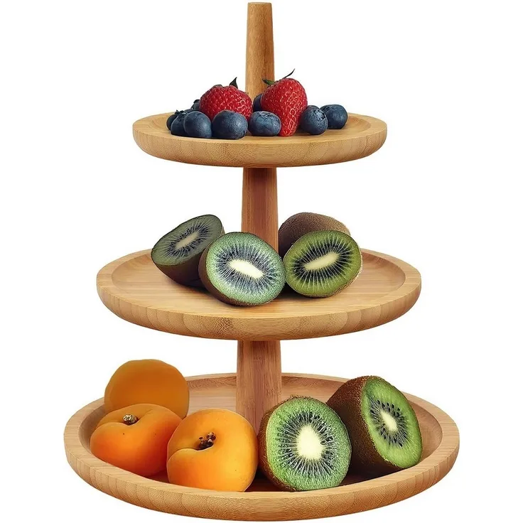 Dimono Etagere Deluxe Servier-Ständer, Bambus, (3-Etagen Servierschalen, Obst- & Gemüseschale), Servierschalen für Desserts, Obst, Gemüse, Süßes uvm.