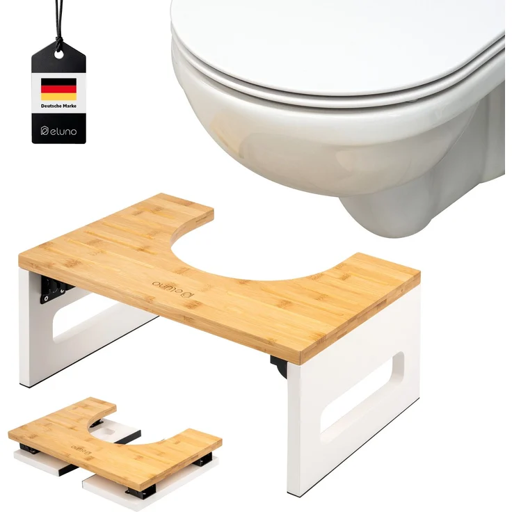 eluno Toilettenhocker, Fußbank aus Bambus, platzsparend zusammenklappbar, weiß – Bild 1