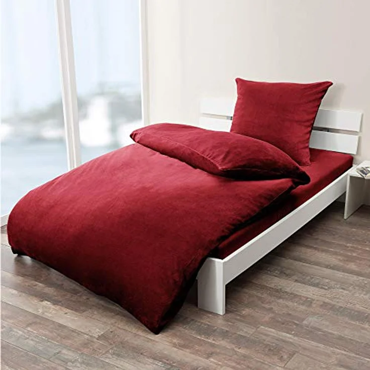 aqua-textil Bettwäsche Feelwell Bettgarnitur Thermo Fleece Flausch 4tlg. 135x200 cm bordeaux, Coral-Fleece, Mikrofaser, 4 teilig – Bild 5