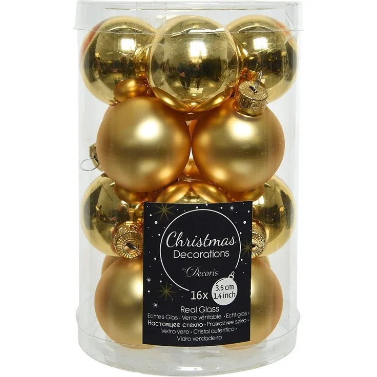 Kaemingk Weihnachtsbaumkugel, Weihnachtskugeln Glas 3,5cm 16 Stück - Hellgold