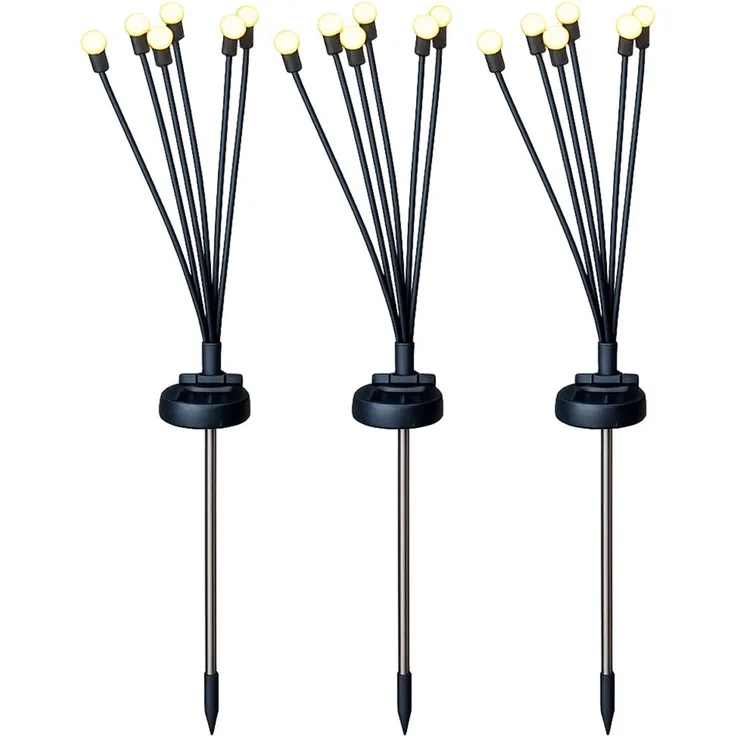 3x LED Solarleuchte, Metall schwarz, H 70 cm