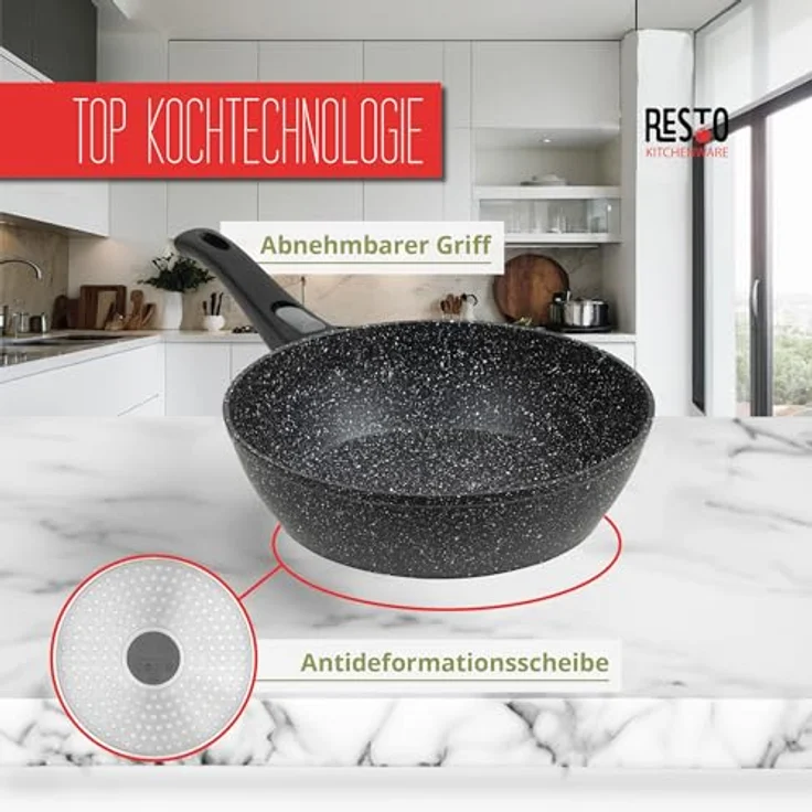 RESTO Kitchenware Bratpfanne Leo, Wokpfanne mit vierschichtiger Marmor-Antihaftbeschichtung, Aluminium (1-tlg), mit einem abnehmbaren Griff - backofenfest, spülmaschinenfest – Bild 4