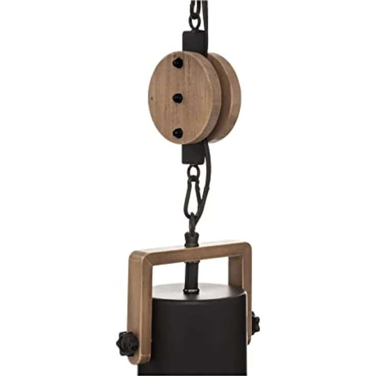 Atmosphera Silas 23 cm Pendelleuchte, Loft-Stil mit schwarzem Metall-Lampenschirm und Holzzubehör, E27 Fassung – Bild 4