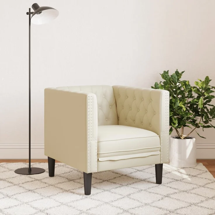 vidaXL Chesterfield-Sessel Creme Kunstleder 372653 – Bild 2