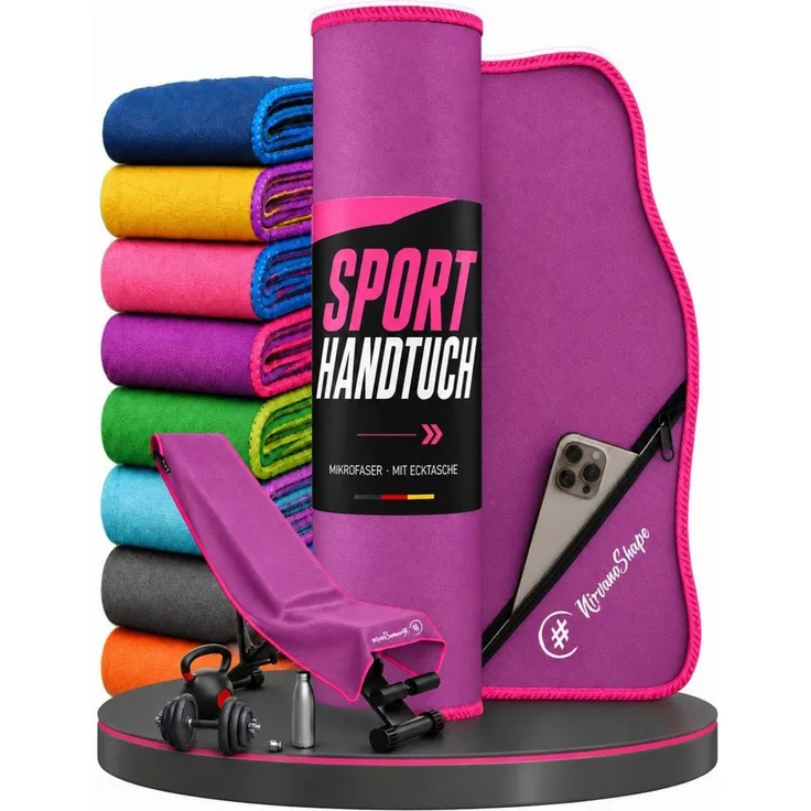 NirvanaShape Sporthandtuch NirvanaShape Mikrofaser Fitnesshandtuch mit Ecktasche und Knöpfen, saugfähig, leicht, schnelltrocknend, für Reisen, Fitness, Yoga, Sauna