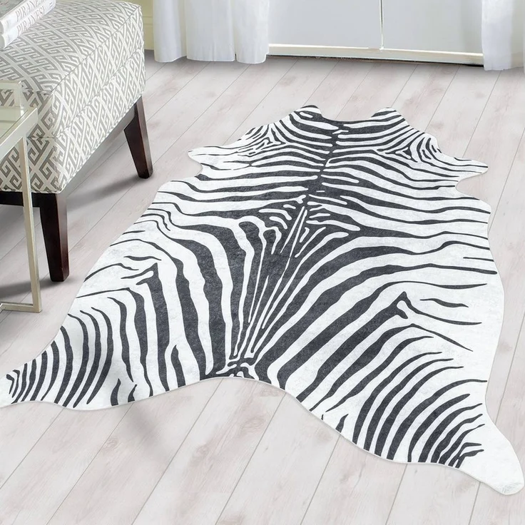 SIMPEX24 Teppich Tigerfell imitat, Rechteckig, Höhe: 7 mm, Fellteppich Kuhfell Tigerfell Imitat Digitaldruck Waschbar Rutschfest – Bild 1