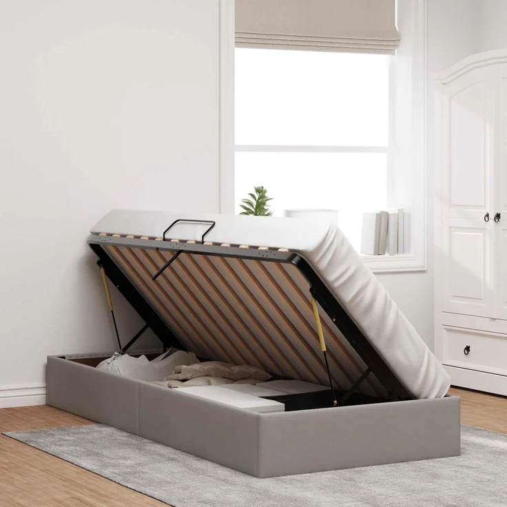 vidaXL Ottoman Bettgestell mit Speicher Taupe 90 x 200 cm Stoff 3442799 – Bild 4