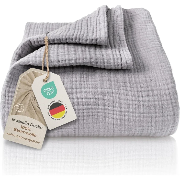 Laynenburg Tagesdecke Musselin aus 100% Baumwolle – Baumwolldecke, Kuscheldecke, Wohndecke als Sommerdecke, Bett-Überwurf, Couch-Überwurf, Sofa-Decke
