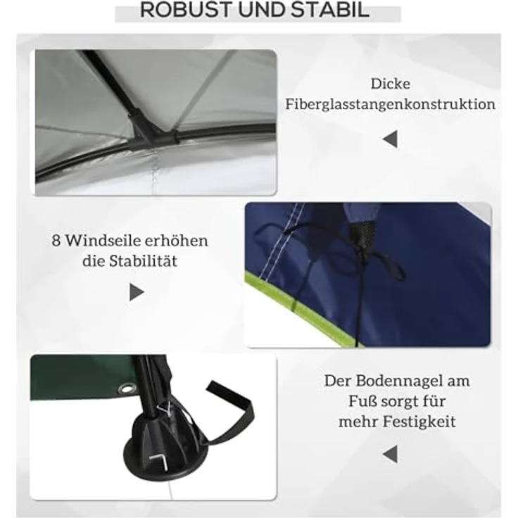 Outsunny Garten Pavillon, wetterfestes Gartenzelt mit Metallgestell, Sonnenschutz, Cremeweiß + Blau, 4 x 4 x 2,5 m – Bild 5