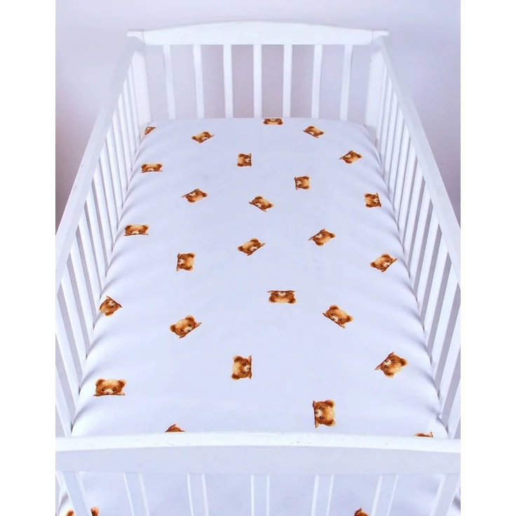 BabyLux Spannbettlaken SPANNBETTLAKEN 70x140 Spannbetttuch Baumwolle Kinder Baby Babybett, 165. Wieß + Bär70x140 cm – Bild 1