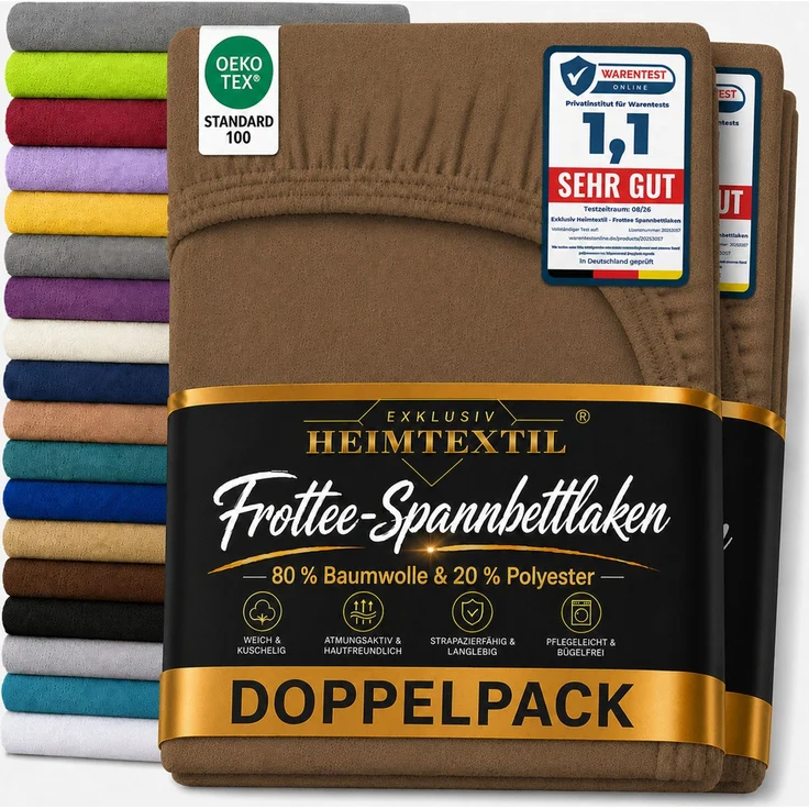 Doppelpack Marke Frottee Spannbettlaken Schokobraun 200 x 220 cm – Bild 1