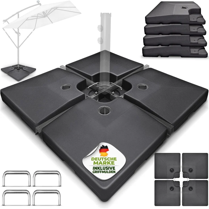 tillvex® Sonnenschirmständer Anthrazit 90 Liter / 120 kg – 4-teilig für Ampelschirm inkl. Metallverbinder | Schirmgewicht befüllbar mit Wasser oder Sand | Schirmständer Ampelschirmständer wetterfest – Bild 6