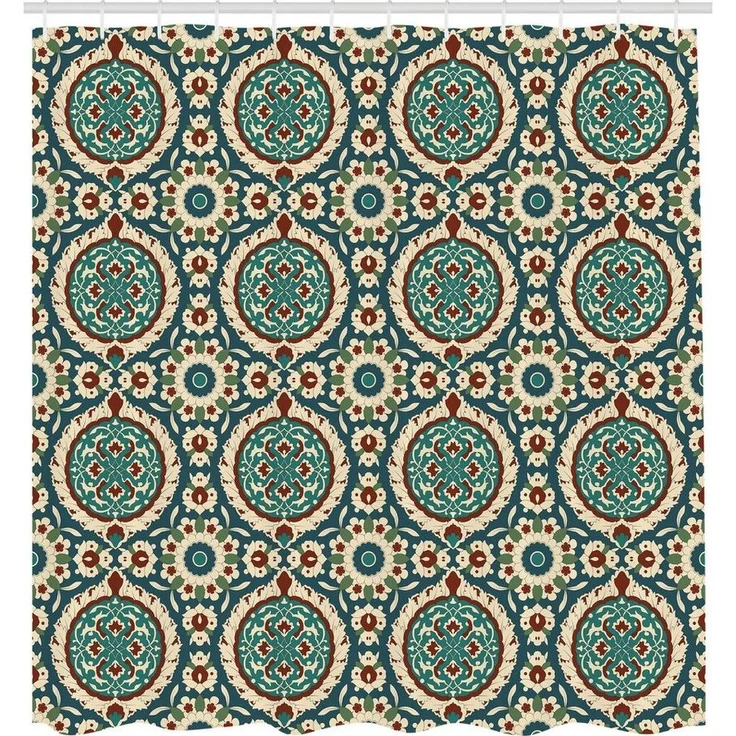 Abakuhaus Duschvorhang Moderner Digitaldruck mit 12 Haken auf Stoff Wasser Resistent Breite 175 cm, Höhe 180 cm, orientalisch Retro nostalgisches Design – Bild 1