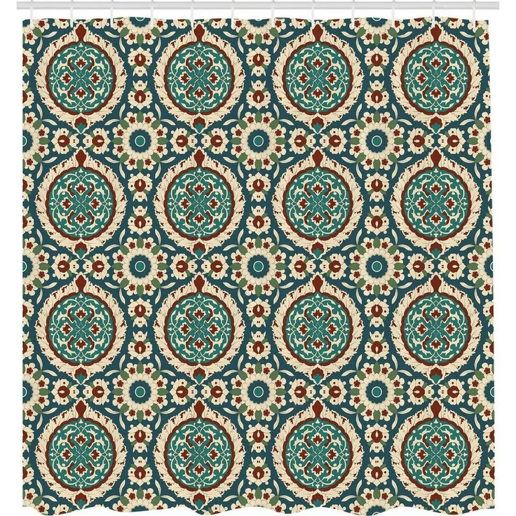 Abakuhaus Duschvorhang Moderner Digitaldruck mit 12 Haken auf Stoff Wasser Resistent Breite 175 cm, Höhe 180 cm, orientalisch Retro nostalgisches Design